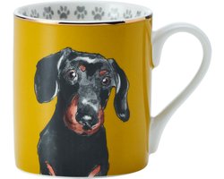 Mikasa Porseleinen Mok Teckel met Gouden Details - 280ml