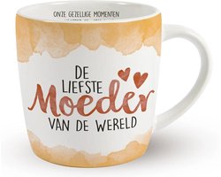 Miko Cadeau koffie/thee mok moeder - wit/oranje - lieve mama - porselein - Moederdag