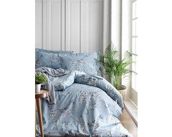 Mila Home Bloemen Collection - Beddengoedset Dekbedovertrek - Blauw Bloemen Dessin - 100% Katoen Ranforce - OEKO-TEX Gecertificeerd - 140x200 cm + 1 Kussenhoes 60x70 cm