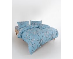 Mila Home Bloemen Collection - Beddengoedset Dekbedovertrek -Blauw Bloemen Dessin - 100% Katoen Ranforce - OEKO-TEX Gecertificeerd - 240x220 cm + 2 Kussenhoes 60x70 cm