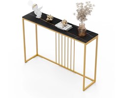 Mila Shop Bijzettafels - Bijzettafels woonkamer - Sidetable - Consoletafel - Haltafel - Wandtafel - Muurtafel - Zwart marmer blad - 120x78,5x30cm