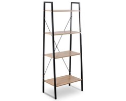 Mila Shop Decoratie ladder - Ladderrek - Ladderkast - 4 trap ladder - Boekenplank - Ruime opslag - Functioneel ruim design - Zwart/Hout en Wit/Hout - 60x35x148 cm