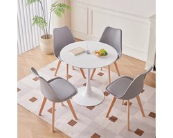 Mila Shop Eetkamer set - Eethoekset tafel en stoelen - Ronde eettafel - 4 Eetkamerstoelen - Houten poten - Kunststof - Grijs