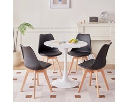 Mila Shop Eetkamer set - Eethoekset tafel en stoelen - Ronde eettafel - 4 Eetkamerstoelen - Houten poten - Kunststof - Zwart
