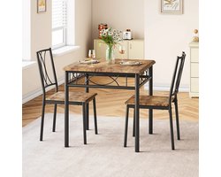 Mila Shop Eettafel set voor 2 personen - Ideaal voor kleine ruimtes - vierkante eetkamer tafel - Metaal - Hout - Zwart/Bruin
