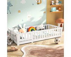 Mila Shop Kinderbed - Peuterbed - Valbeveiliging - Lattenbodem - Massief Dennenhout - Wit - 90x200cm