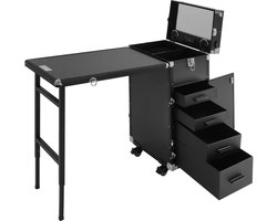 Mila Shop Manicuretafel - Rollende tafel - Cosmetische trolley - Opbergorganisator - Make-up koffer - Zwart - Met 4 wielen