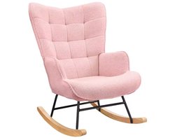 Mila Shop - Schommelstoel - Babykamer - Woonkamer - Fluwelen stof - Houten poot - Metalen frame - Roze