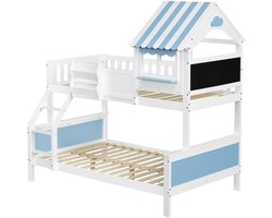 Mila Shop - Stapelbed - Kinderbed - Peuterbed - Tweelingbed - Massief houten kinderbed - 2 kinderen - Lattenbodem - Hoofdeinde - 125x205x206cm - Wit/Blauw