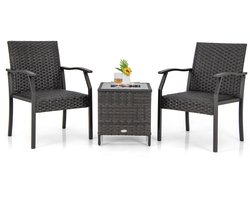 Mila Shop Tuinmeubel set 3-delig - Rotan - Balkon set - 2 stoelen en 1 tafel - Terrasmeubels - Veranda -