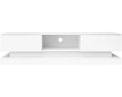 Mila Shop TV kast - Televisiemeubel - Hoogglans - Met 2 lades Lang - TV-tafel woonkamer - Met LED-verlichting - 160x35x40.5cm - Wit