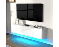 Mila Shop TV meubel - Zwevend TV meubel - Muurbevestiging - Opbergruimte - Met LED verlichting - Wit - 40x29,5x35cm