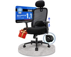 Milacyee® Bureaustoel - Ergonomische Bureaustoel - Bureaustoelen voor Volwassenen - Office Chair met Verstelbare Armleuningen & Hoofdsteun - 4D Lendensteun(±4 cm) - Computerstoel met 130° Kantelbare Rugleuning (Vergrendelbaar) - Max. 150 kg - Zwart