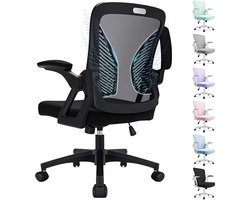 Milacyee Bureaustoel - Ergonomische Bureaustoel – Verstelbare Gaming/Computerstoel met Mesh Rug & Lendensteun – 90° Opklapbare Armleuningen – Bureaustoelen voor Volwassenen met Stille Wieltjes – Tot 150 kg, Zwart - Geschikt voor Thuiswerk en Kantoor