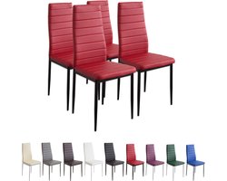 MILANO Eetkamerstoelen in Set van 4, Rood - Gestoffeerde stoel met kunstleer bekleding - Modern stijlvol design aan de eettafel - Keukenstoel of eetkamerstoel met hoog draagvermogen tot 110kg
