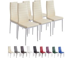 MILANO Eetkamerstoelen in Set van 6, Beige - Gestoffeerde stoel met kunstleer bekleding - Modern stijlvol design aan de eettafel - Keukenstoel of eetkamerstoel met hoog draagvermogen tot 110kg