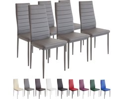 MILANO Eetkamerstoelen in Set van 6, Grijs - Gestoffeerde stoel met kunstleer bekleding - Modern stijlvol design aan de eettafel - Keukenstoel of eetkamerstoel met hoog draagvermogen tot 110kg