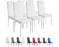 MILANO Eetkamerstoelen in Set van 6, Wit - Gestoffeerde stoel met kunstleer bekleding - Modern stijlvol design aan de eettafel - Keukenstoel of eetkamerstoel met hoog draagvermogen tot 110kg