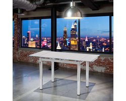 Milano Extendable Dining Table – Glass & Steel – Transparent/Gray – Modern Rectangular Eettafel – 4 Personen – 96-142 cm ganeey