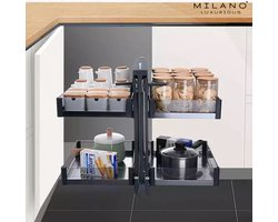 Milano Luxurious® Magic Corner - Hoek Keukenkast Organizer- Uitschuiflades - 4 plateaus, 2 levels - 48 x 87 x 58 cm - deurbreedte 40 cm – antraciet