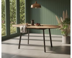 Milano Round Extendable Dining Table – Natural Oak – 6 Persons – Wood & Metal – Stylish and Sturdy Dining Room Table 100–140 cm Industrial home