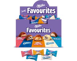 Milka Favourites Chocolade Pralines Mix Vaderdagcadeau - 5 smaken - Cheesecake, Oreo melk/wit, Toffee & Nut, Milkini - 108 Chocolaatjes - 1KG - Kantoor en Uitdeel bij Koffie - Voorraad - Verjaardag Cadeau Vrouw of Man - Bonbons en Pralinés