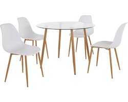 Miller - Set van Eettafel 100cm met 4 Stoelen Wit (79 x 100 x 100 cm)