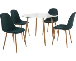 Miller|Set van Eettafel met 4 Stoelen Groene Stof