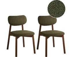 MILLS - Eetkamerstoel set van 2 - Bruin/Groen - Rubberhout