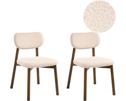 MILLS - Eetkamerstoel set van 2 - Bruin/Lichtbeige - Rubberhout