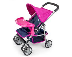 Milly Mally - Poppenwagen - Kate prestige marineblauw met inklapbare kap, eetblad, riempjes, zwenkwielen - kinderwagen - speelgoed - kinderaccessoires - poppenaccessoires