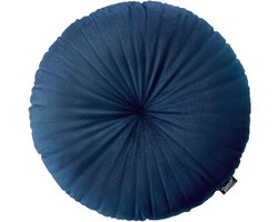 Milou Rond kussen, 45 cm, sierkussen, sierkussen, pluche kussen, gevuld, bankkussen, voor bank, bed, bank, kussen, woonkamer, decoratief, fluweel, gewatteerd, donkerblauw, 1 stuk