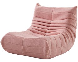 Milova Fauteuil - Relax stoel - Zitzak model - Fleece stof - Roze - Teddy stof - Zitmeubel