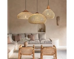 Milova Rieten hanglamp - Plafondlamp - Retro style - Handgevlochten ontwerp - 40x19cm - Woonkamer - Eetkamer - Verlichting - Bruin