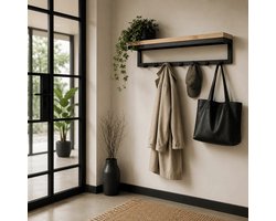 Milton kapstok met plank – 11 haken – 110 × 25 × 18 cm – hout en staal – Wibema