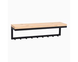 Milton kapstok met plank – 7 haken – 70 × 25 × 18 cm – hout en staal – Wibema