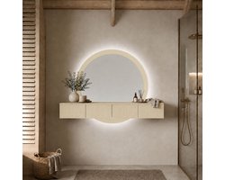 Milton & Oldbrook Hangende Kaptafel met Spiegel en Verlichting Laren Geelbeige