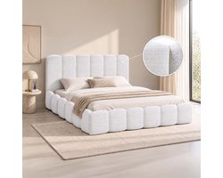 Milton & Oldbrook Japandi Tweepersoonsbed met Opbergruimte 160 x 200 cm Fier Wit