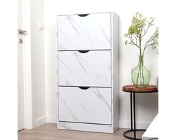 Milton Oldbrook Schoenenkast Prato - 3 Niveaus - tot 18 Paar Schoenen - 60x24x119cm - Marmerlook Wit