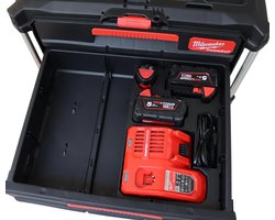 Milwaukee Packout 3/2 lades kist inzet – 3D geprint voor M18 lader en accu’s - Gereedschapskoffer insert | Professioneel ontworpen organizer | Packout accessoire