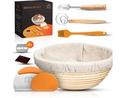 MiMAHome Rijsmandje - Broodbakken - Rijsmand - Broodmand - Banneton - Zuurdesem - Uitgebreid Set - Rijsmand Rond 23 cm - Deegmand - Deegkleed - Deegmesjes - Deegschraper - Deegkwast