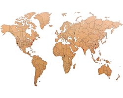 MiMi Innovations® Luxe Houten Wereldkaart - Puzzel Versie - Medium 90 x 150 cm - Bruin - Muurdecoratie - Wanddecoratie - Muursticker