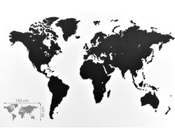 MiMi Innovations® Luxe Houten Wereldkaart - Puzzel Versie - Medium 90 x 150 cm - Zwart - Muurdecoratie - Wanddecoratie - Muursticker