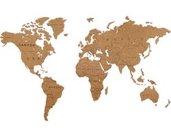 MiMi Innovations® Luxe Houten Wereldkaart - Puzzel Versie mét Landnamen - Medium 90 x 150 cm - Bruin - Muurdecoratie - Wanddecoratie - Muursticker