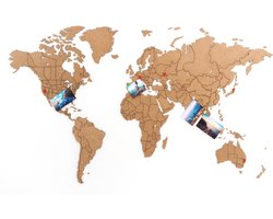 MiMi Innovations® Luxe Houten Wereldkaart - Puzzel Versie - Small 60 x 100 cm - Bruin - Muurdecoratie - Wanddecoratie - Muursticker