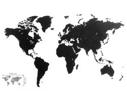 MiMi Innovations® Luxe Houten Wereldkaart - Puzzel Versie - Small 60 x 100 cm - Zwart - Muurdecoratie - Wanddecoratie - Muursticker