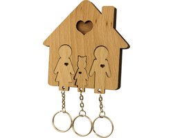MiMi Innovations® Sleutelhouder van hout met 3 sleutelhangers - Sleutelrek - Wandmontage - Decoratief - Familie met Dochter