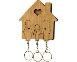 MiMi Innovations® Sleutelhouder van hout met 3 sleutelhangers - Sleutelrek - Wandmontage - Decoratief - Familie met Zoon