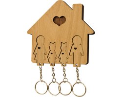 MiMi Innovations® Sleutelhouder van hout met 4 sleutelhangers - Sleutelrek - Wandmontage - Decoratief - Familie met 2 Dochters