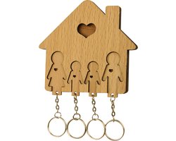 MiMi Innovations® Sleutelhouder van hout met 4 sleutelhangers - Sleutelrek - Wandmontage - Decoratief - Familie met 2 Zonen